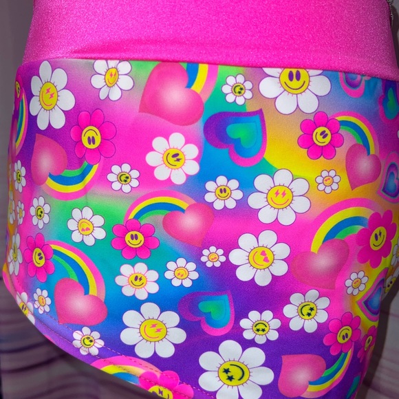 hot pink rainbow trippie rave asymmetrical skirt/bikini coverup - Picture 2 of 2